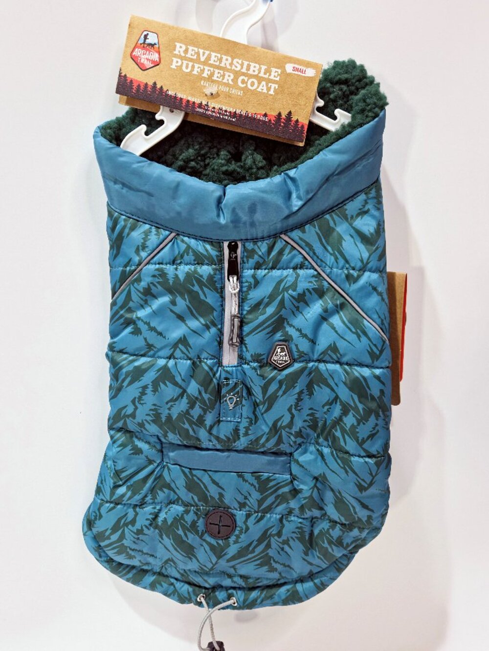 Arcadia Trail Reversible Puffer Coat for Dogs, Teal Designs/Green, NEW